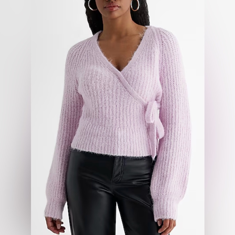 Express Fuzzy Ribbed Surplice Tied Sweater Size Small